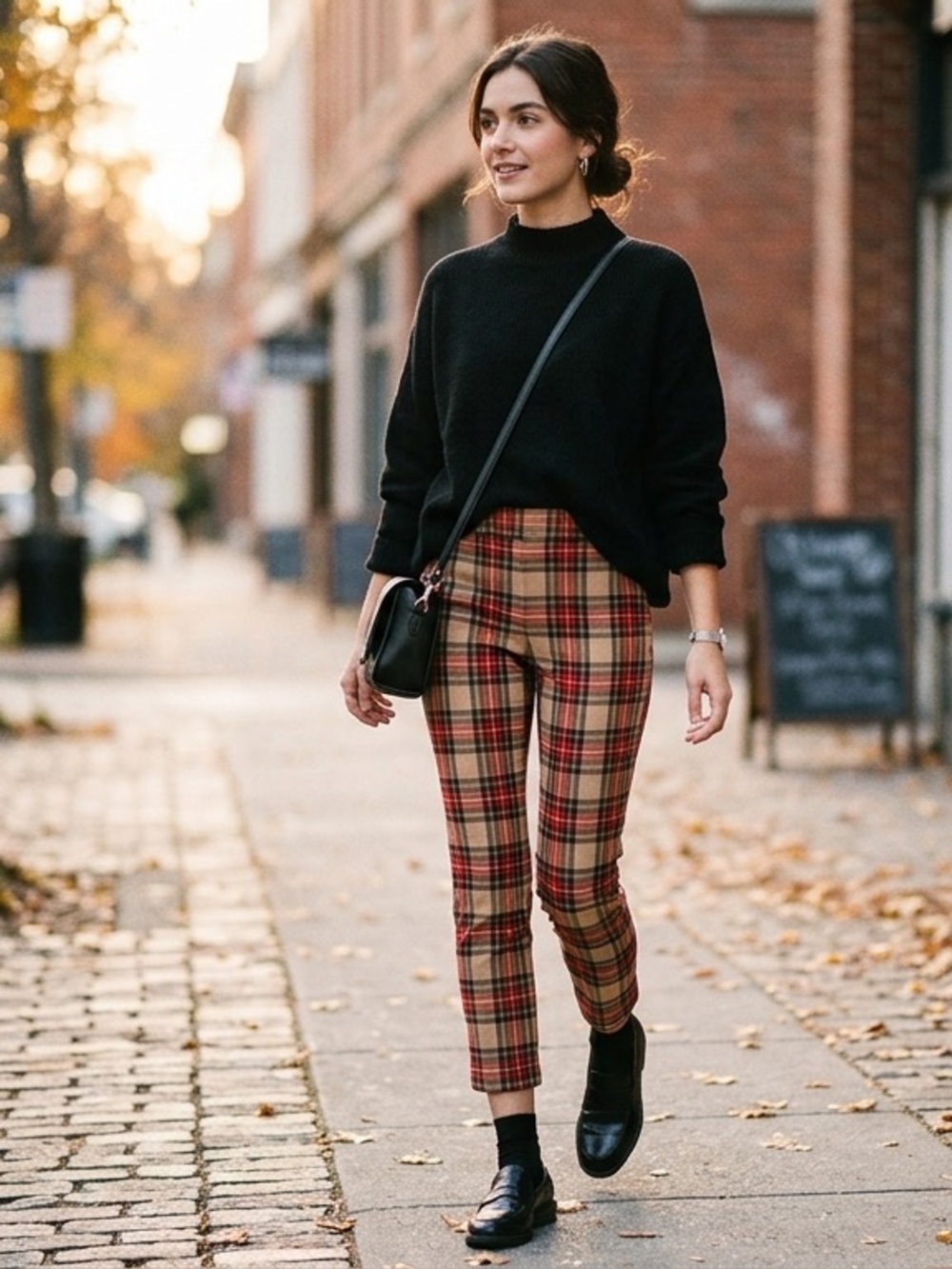 BeBop Red & Tan Tartan Plaid Slim Crop Pants Slacks - Size 9